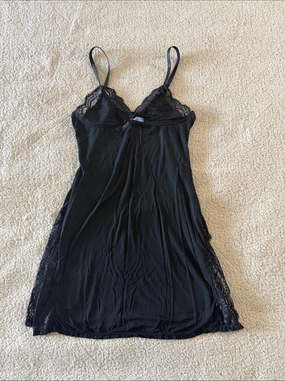 Katch Me Black Lace-Trim Slip Dress Chemise Medium